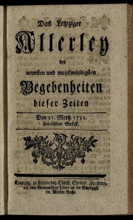 Den 21. Mertz. 1752. Zwölftes Stück.