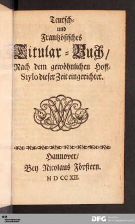 Teutsch- und Französisches Titular-Buch