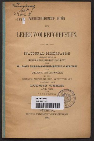 Pathologisch-anatomische Beiträge zur Lehre vom Keuchhusten