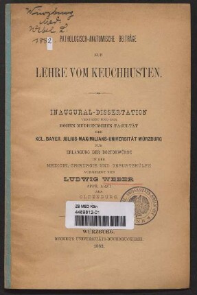 Pathologisch-anatomische Beiträge zur Lehre vom Keuchhusten