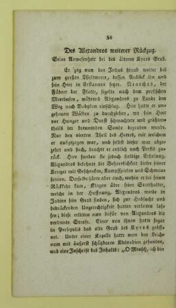 Des Alexandros weiterer Rueckzug. Seine Anwesenheit bei des aelteren Kyros Grab