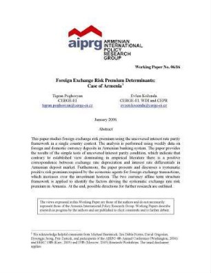 Foreign exchange risk premium determinants : case of Armenia