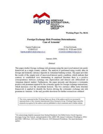 Foreign exchange risk premium determinants : case of Armenia