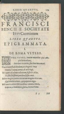 Francisci Bencii E Societate Iesu Carminum Liber Quartus.