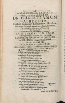 Ad Reverendissimum & Serenissimum Principem Ac Dominum, Dn. Christianum Albertum, [...]