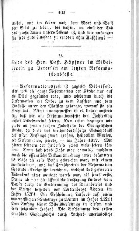 9. Rede des Hrn. Past. Höpfner im Bibelverein zu Uetersen am letzten Reformationsfeste.