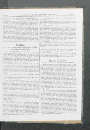 Merkblatt der Landesversicherungsanstalt Rheinprovinz in Düsseldorf für tuberkulose bedrohte Kinder