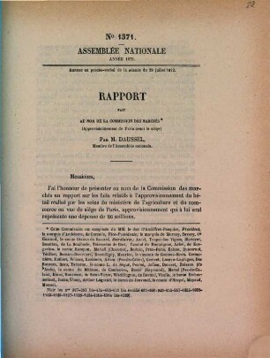 Rapport fait au nom de la Commission des Marchés (approvisionnement de Paris avant le siége)