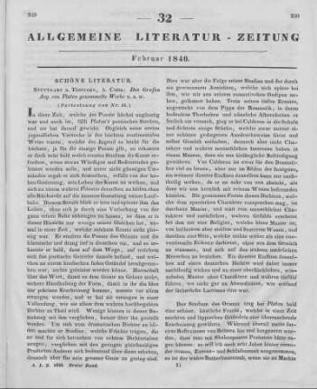 Platen, A.: Des Grafen August von Platen Gesammelte Werke. Bd. 1. Mit einem Facsimile seiner Handschrift. Stuttgart: Cotta 1839 (Fortsetzung von Nr. 31)