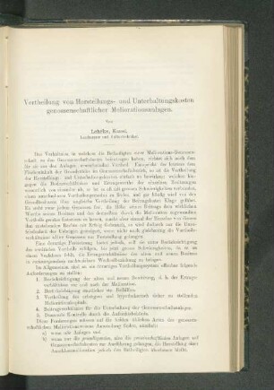 Vertheilung von Herstellungs- und Unterhaltungskosten genossenschaftlicher Meliorationsanlagen