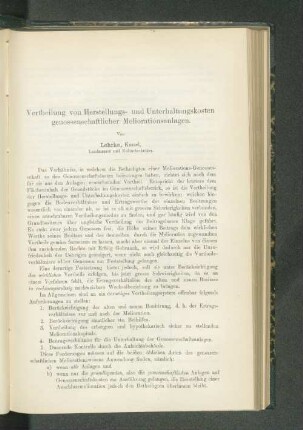 Vertheilung von Herstellungs- und Unterhaltungskosten genossenschaftlicher Meliorationsanlagen