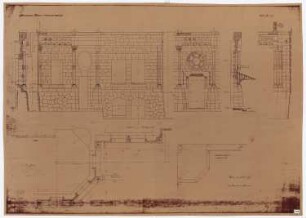 Königliches Residenzschloss Posen, Posen: Ansicht, Grundriss und Schnitt Portal Ehrenhof 1:25