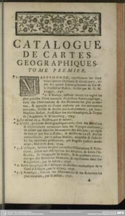 Catalogue De Cartes Geographiques : Tome Premier
