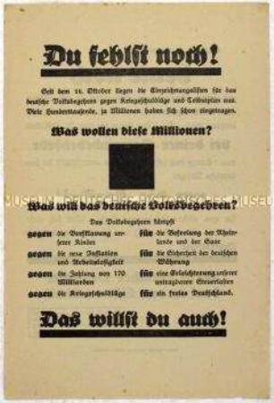 Aufruf zur Teilnahme am Volksbegehren gegen den Young-Plan