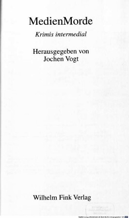 MedienMorde : Krimis intermedial