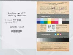 Entnazifizierung Hubert Schmitz, geb. 07.02.1910 (Verw.Angest.)