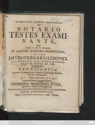 Dissertatio Juridica Inauguralis De Notario Testes Examinante