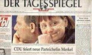 Tageszeitung "Der Tagesspiegel" zur Wahl vom Angela Merkel zur CDU-Vorsitzenden