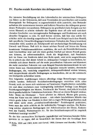 IV. Psycho-soziale Korrelate des delinquenten Verlaufs