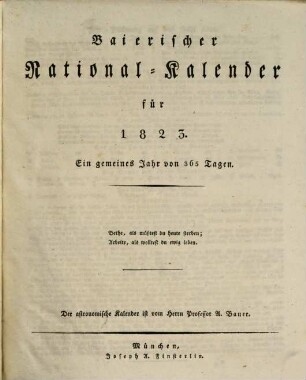 Bayerischer National-Kalender : für .... 1823