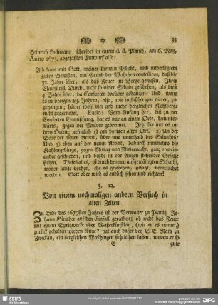 §. 12. Von einem nochmaligen andern Versuch in alten Zeiten