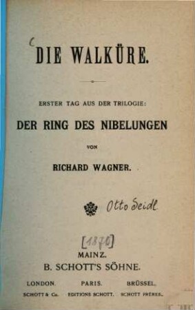 Der Ring des Nibelungen : Trilogie. [2], Die Walküre