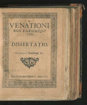 De Venationibus Earumque Iure Dissertatio