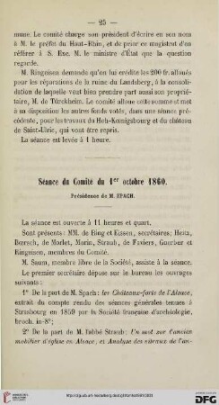 Séance du Comité du 1er octobre 1860