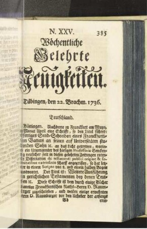 N. XXV. Tübingen, den 22. Brachm. 1736