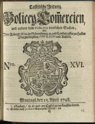 Nro. XVI, Montags, den 15. April 1748