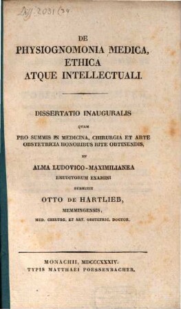 De physiognomonia medica, ethica atque intellectuali : dissertatio inauguralis