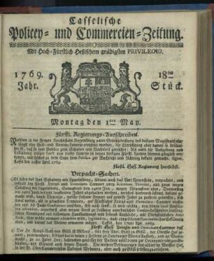 18tes Stueck, Montag den 1ten May 1769