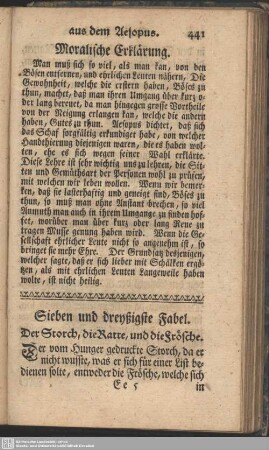 Sieben und dreyßigste Fabel. Der Storch, die Ratte, und die Frösche