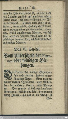 Das VI. Capitel. Vom Unterscheid der Flatuum oder windigen Blehungen