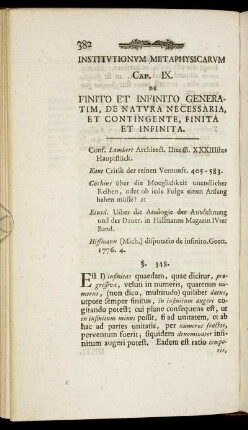 Cap. IX. De Finito Et Infinito Generatim, De Natura Necessaria, Et Contingente, Finita Et Infinita