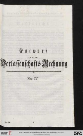 Entwurf zu einer Verlassenschafts-Rechnung Nro. IV.