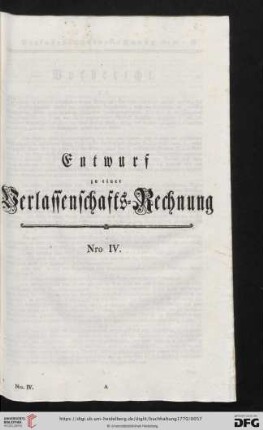 Entwurf zu einer Verlassenschafts-Rechnung Nro. IV.