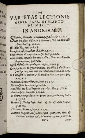 Varietas Lectionis Gabri. Faer. Et M. antonii Mureti In Andriam