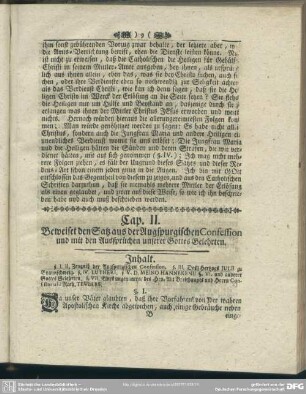 Cap. II. Beweiset den Satz aus der Augspurgischen Confession und mit den Aussprüchen unserer Gottes Gelehrten