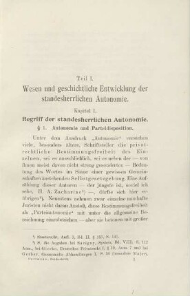 Teil I. Wesen und geschichtliche Entwicklung der standesherrlichen Autonomie
