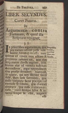 Caput primum. De Argumentis contra Torturam