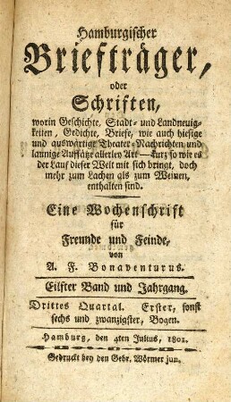 Erster, sonst sechs und zwanzigster, Bogen