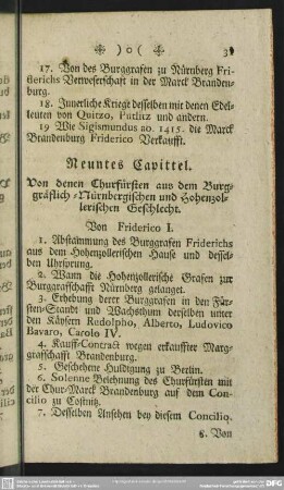Neuntes Capittel. Von denen Churfürsten aus dem Burggräflich-Nürnbergischen und Hohenzollerischen Geschlecht