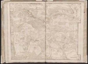 "General-Grenzbereitung" der Grafschaft Hohenlohe-Neuenstein: Hollenbacher Jagd Kartenrand: Zaisenhausen-Mulfingen; Jagsterg-Hachtel; Apfelbach; Niederstettener Jagen. M. Michael Hospin; 36 x 28,5 cm; ohne Maßstab; Papier; Federzeichnung mit Schraffuren; Grenzverlauf goldfarben nachgezeichnet; Orte naturalistisch.
