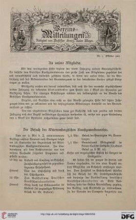 Vereinsmitteilungen Nr. 1 (Oktober 1887)