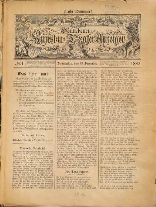 Münchener Kunst- u. Theater-Anzeiger, [1,1]. 1887/88 = 15.12.1887 - 30.6.1888