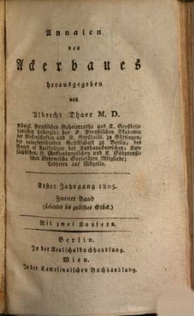 Annalen des Ackerbaues. [2] = Jg. 1. 1805, Stück 7 - 12