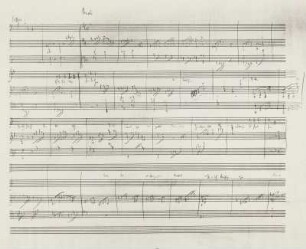 Das eheliche Glück (Intermezzo) op. 72. Sieben Particell-Skizzenblätter von Richard Strauss, Garmisch 1919. Autograph, Bleistift; 27 x 35 cm. Erster Aufzug erste Szene, Blatt 5r. Dresden: SLUB Mus. 9099-F-26a