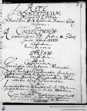 Titelseite: Rete Documentorum Monasterii …