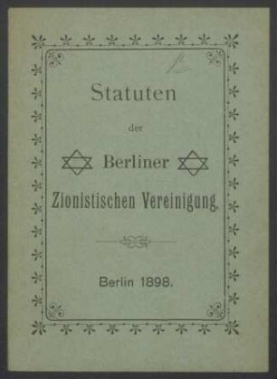 Statuten der Berliner Zionistischen Vereinigung